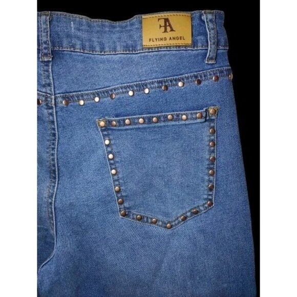 Flying Angel Gold Studded Mid Rise Wide Leg Jeans Medium Wash 11/30 NWT - Picture 10 of 11